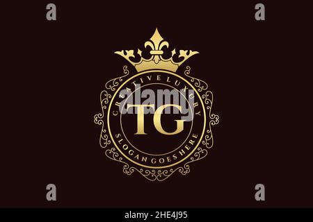 TG Initial Letter Luxury calligraphic feminine floral hand drawn heraldic monogram antique vintage style luxury logo design Premium Stock Vector