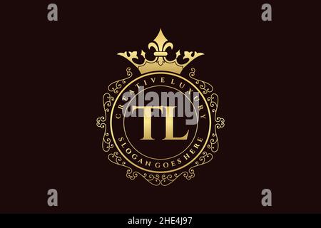TL Initial Letter Luxury calligraphic feminine floral hand drawn heraldic monogram antique vintage style luxury logo design Premium Stock Vector