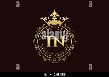 TN Initial Letter Luxury calligraphic feminine floral hand drawn heraldic monogram antique vintage style luxury logo design Premium Stock Vector