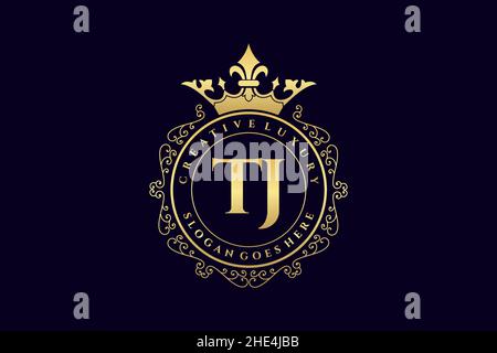 TJ Initial Letter Luxury calligraphic feminine floral hand drawn heraldic monogram antique vintage style luxury logo design Premium Stock Vector