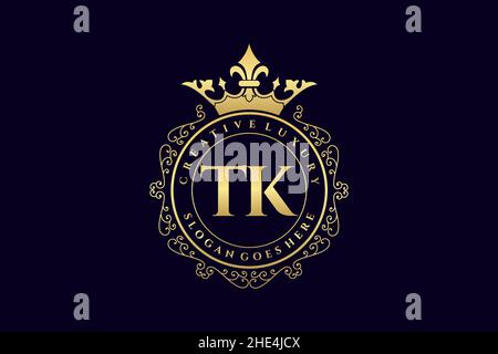 TK Initial Letter Luxury calligraphic feminine floral hand drawn heraldic monogram antique vintage style luxury logo design Premium Stock Vector