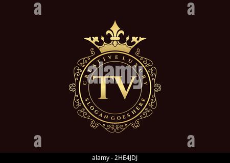 TV Initial Letter Luxury calligraphic feminine floral hand drawn heraldic monogram antique vintage style luxury logo design Premium Stock Vector