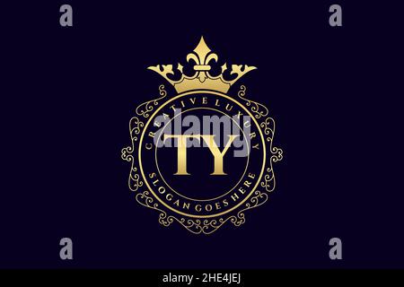 TY Initial Letter Luxury calligraphic feminine floral hand drawn heraldic monogram antique vintage style luxury logo design Premium Stock Vector