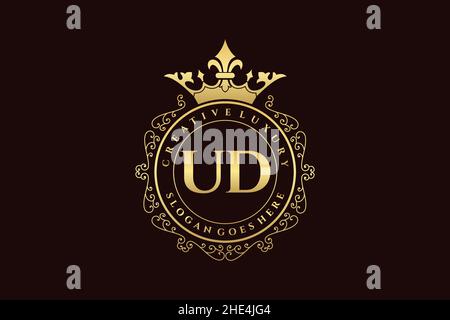 UD Initial Letter Luxury calligraphic feminine floral hand drawn heraldic monogram antique vintage style luxury logo design Premium Stock Vector