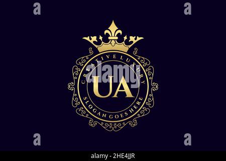 UA Initial Letter Luxury calligraphic feminine floral hand drawn heraldic monogram antique vintage style luxury logo design Premium Stock Vector