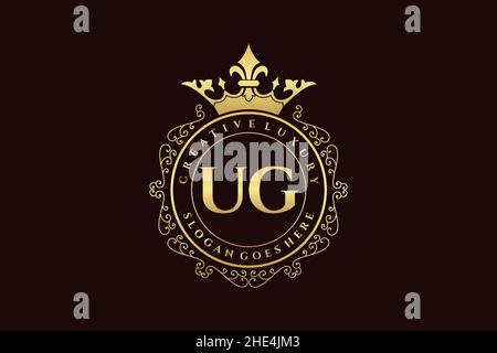 UG Initial Letter Luxury calligraphic feminine floral hand drawn heraldic monogram antique vintage style luxury logo design Premium Stock Vector