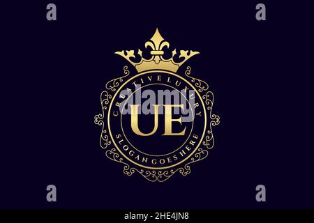 UE Initial Letter Luxury calligraphic feminine floral hand drawn heraldic monogram antique vintage style luxury logo design Premium Stock Vector