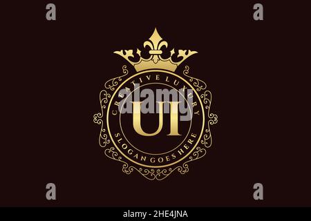 UI Initial Letter Luxury calligraphic feminine floral hand drawn heraldic monogram antique vintage style luxury logo design Premium Stock Vector