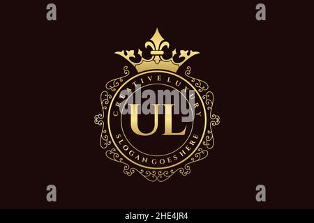 UL Initial Letter Luxury calligraphic feminine floral hand drawn heraldic monogram antique vintage style luxury logo design Premium Stock Vector