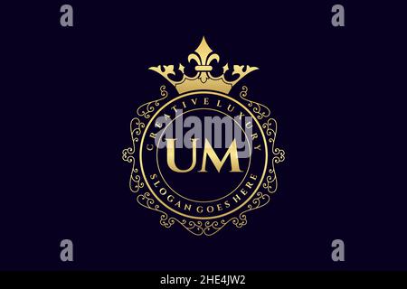 UM Initial Letter Luxury calligraphic feminine floral hand drawn heraldic monogram antique vintage style luxury logo design Premium Stock Vector