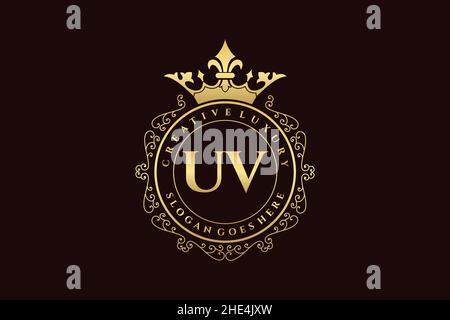 UV Initial Letter Luxury calligraphic feminine floral hand drawn heraldic monogram antique vintage style luxury logo design Premium Stock Vector
