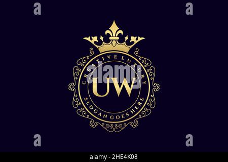 UW Initial Letter Luxury calligraphic feminine floral hand drawn heraldic monogram antique vintage style luxury logo design Premium Stock Vector