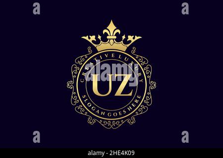UZ Initial Letter Luxury calligraphic feminine floral hand drawn heraldic monogram antique vintage style luxury logo design Premium Stock Vector