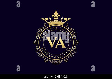VA Initial Letter Luxury calligraphic feminine floral hand drawn heraldic monogram antique vintage style luxury logo design Premium Stock Vector