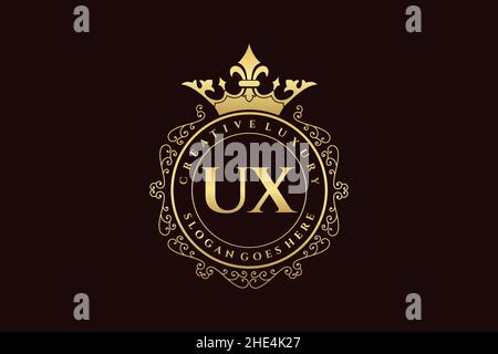 UX Initial Letter Luxury calligraphic feminine floral hand drawn heraldic monogram antique vintage style luxury logo design Premium Stock Vector