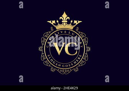 VC Initial Letter Luxury calligraphic feminine floral hand drawn heraldic monogram antique vintage style luxury logo design Premium Stock Vector