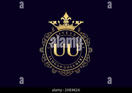 UU Initial Letter Luxury calligraphic feminine floral hand drawn heraldic monogram antique vintage style luxury logo design Premium Stock Vector
