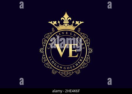 VE Initial Letter Luxury calligraphic feminine floral hand drawn heraldic monogram antique vintage style luxury logo design Premium Stock Vector