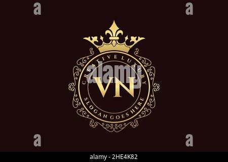 VN Initial Letter Luxury calligraphic feminine floral hand drawn heraldic monogram antique vintage style luxury logo design Premium Stock Vector
