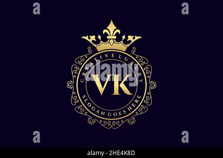 VK Initial Letter Luxury calligraphic feminine floral hand drawn heraldic monogram antique vintage style luxury logo design Premium Stock Vector