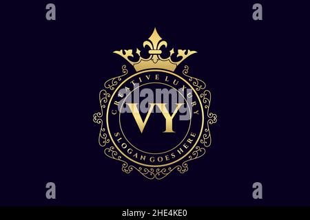 VY Initial Letter Luxury calligraphic feminine floral hand drawn heraldic monogram antique vintage style luxury logo design Premium Stock Vector