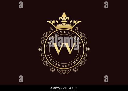 VV Initial Letter Luxury calligraphic feminine floral hand drawn heraldic monogram antique vintage style luxury logo design Premium Stock Vector