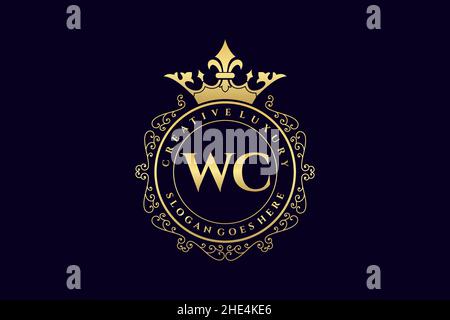 WC Initial Letter Luxury calligraphic feminine floral hand drawn heraldic monogram antique vintage style luxury logo design Premium Stock Vector
