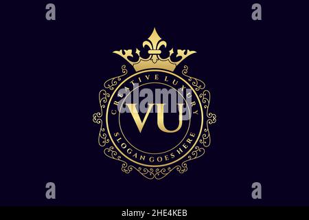 VU Initial Letter Luxury calligraphic feminine floral hand drawn heraldic monogram antique vintage style luxury logo design Premium Stock Vector