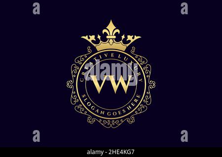 VW Initial Letter Luxury calligraphic feminine floral hand drawn heraldic monogram antique vintage style luxury logo design Premium Stock Vector