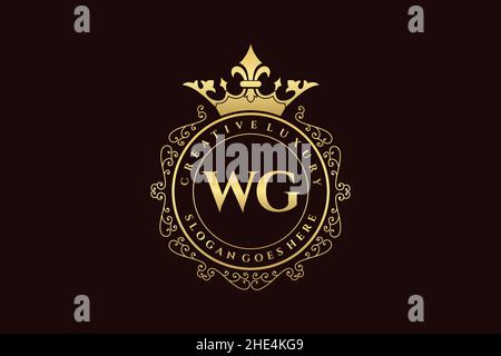 WG Initial Letter Luxury calligraphic feminine floral hand drawn heraldic monogram antique vintage style luxury logo design Premium Stock Vector