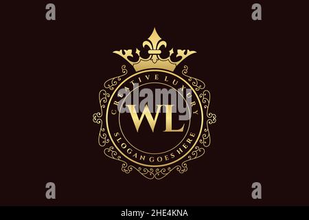 WL Initial Letter Luxury calligraphic feminine floral hand drawn heraldic monogram antique vintage style luxury logo design Premium Stock Vector