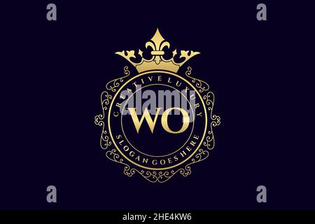 WO Initial Letter Luxury calligraphic feminine floral hand drawn heraldic monogram antique vintage style luxury logo design Premium Stock Vector