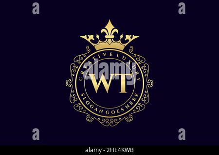 WT Initial Letter Luxury calligraphic feminine floral hand drawn heraldic monogram antique vintage style luxury logo design Premium Stock Vector