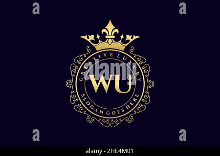 WU Initial Letter Luxury calligraphic feminine floral hand drawn heraldic monogram antique vintage style luxury logo design Premium Stock Vector
