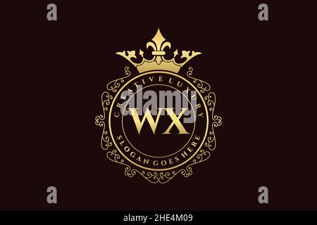 WX Initial Letter Luxury calligraphic feminine floral hand drawn heraldic monogram antique vintage style luxury logo design Premium Stock Vector