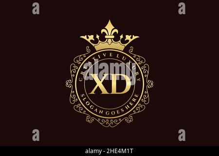 XD Initial Letter Luxury calligraphic feminine floral hand drawn heraldic monogram antique vintage style luxury logo design Premium Stock Vector