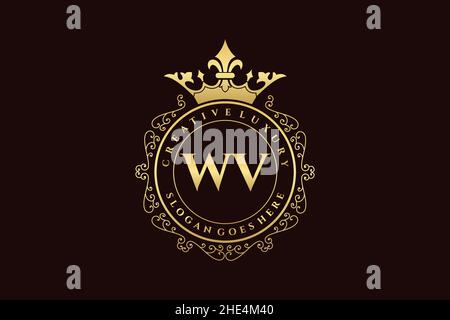 WV Initial Letter Luxury calligraphic feminine floral hand drawn heraldic monogram antique vintage style luxury logo design Premium Stock Vector