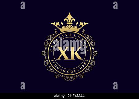 XK Initial Letter Luxury calligraphic feminine floral hand drawn heraldic monogram antique vintage style luxury logo design Premium Stock Vector