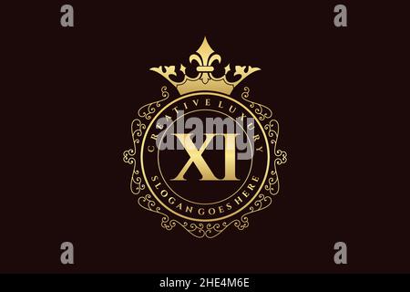 XI Initial Letter Luxury calligraphic feminine floral hand drawn heraldic monogram antique vintage style luxury logo design Premium Stock Vector