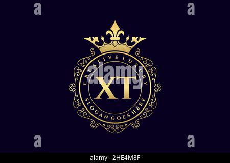 XT Initial Letter Luxury calligraphic feminine floral hand drawn heraldic monogram antique vintage style luxury logo design Premium Stock Vector