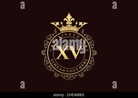 XV Initial Letter Luxury calligraphic feminine floral hand drawn heraldic monogram antique vintage style luxury logo design Premium Stock Vector
