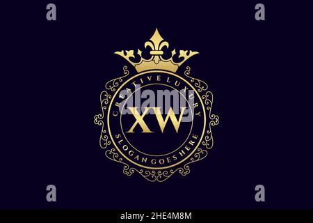 XW Initial Letter Luxury calligraphic feminine floral hand drawn heraldic monogram antique vintage style luxury logo design Premium Stock Vector