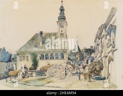 Rudolf von Alt - Das Rathaus in Mödling, 1842. Stock Photo