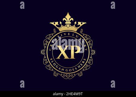 XP Initial Letter Luxury calligraphic feminine floral hand drawn heraldic monogram antique vintage style luxury logo design Premium Stock Vector