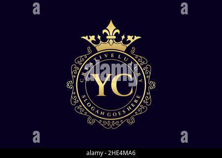 YC Initial Letter Luxury calligraphic feminine floral hand drawn heraldic monogram antique vintage style luxury logo design Premium Stock Vector