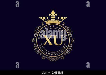 XU Initial Letter Luxury calligraphic feminine floral hand drawn heraldic monogram antique vintage style luxury logo design Premium Stock Vector