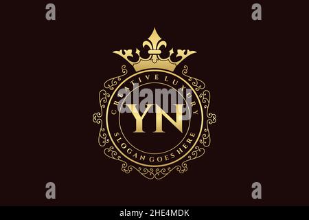 YN Initial Letter Luxury calligraphic feminine floral hand drawn heraldic monogram antique vintage style luxury logo design Premium Stock Vector