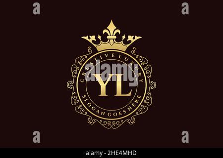 YL Initial Letter Luxury calligraphic feminine floral hand drawn heraldic monogram antique vintage style luxury logo design Premium Stock Vector