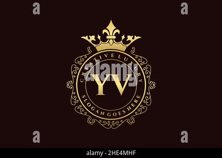 YV Initial Letter Luxury calligraphic feminine floral hand drawn heraldic monogram antique vintage style luxury logo design Premium Stock Vector