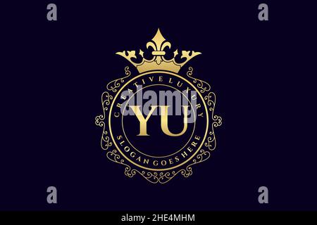 YU Initial Letter Luxury calligraphic feminine floral hand drawn heraldic monogram antique vintage style luxury logo design Premium Stock Vector